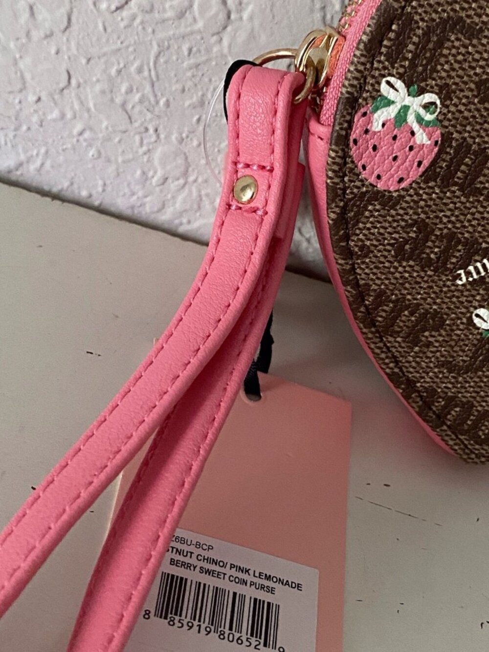 Juicy Couture Berry Sweet Coin Purse Wristlet Chestnut Chino Pink Lemonade NEW - Picture 5 of 10